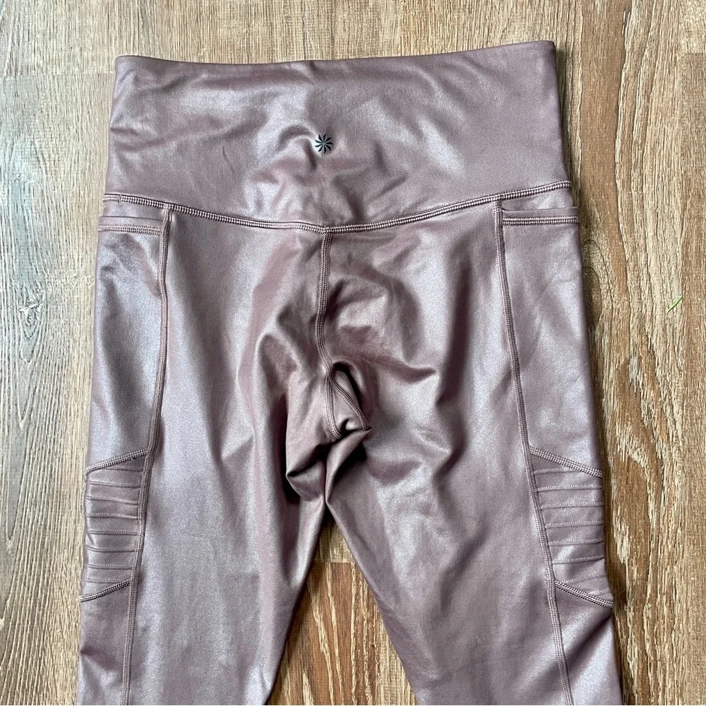 Athleta Inclination Shimmer Moto Tights Cinnamon Brown Medium